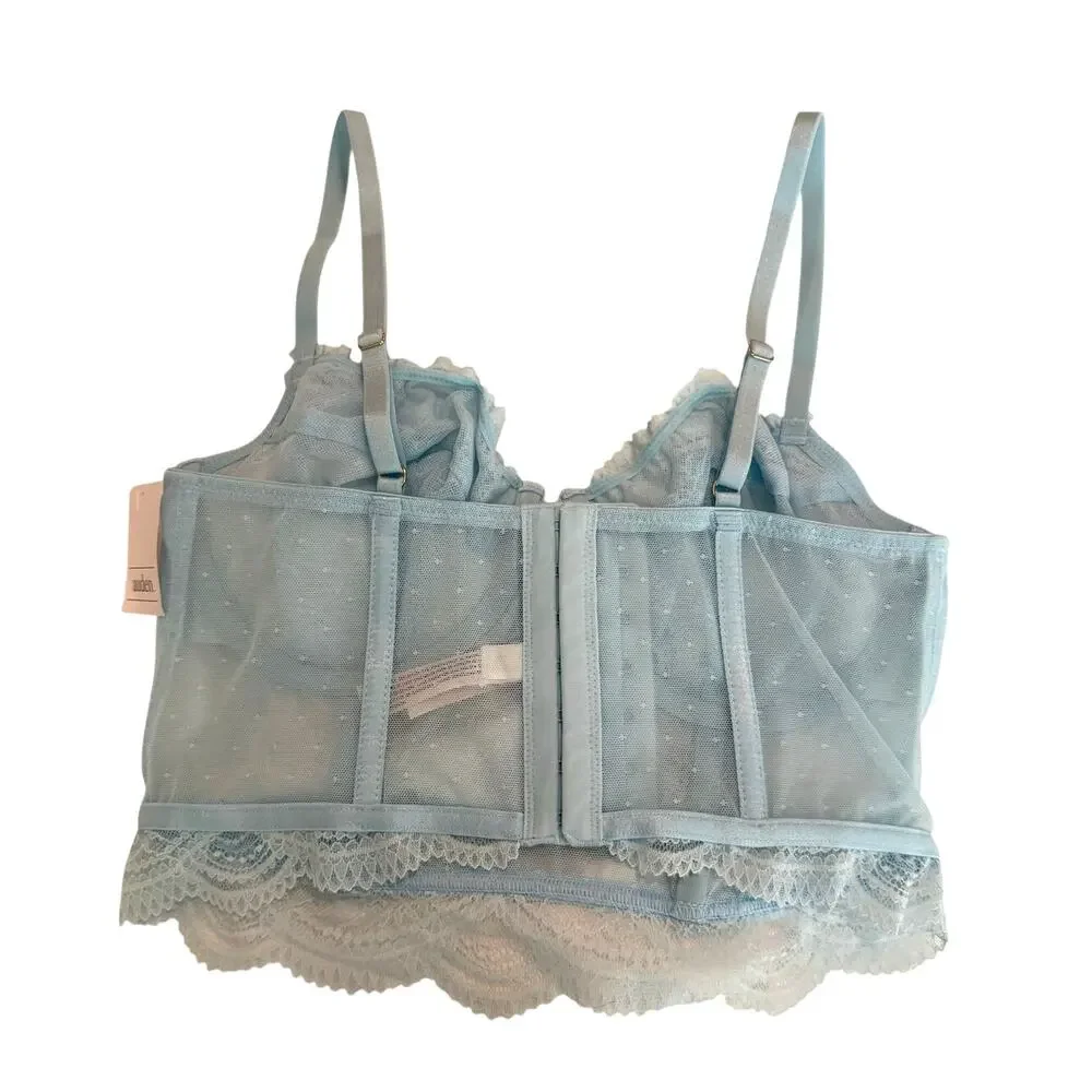 NWT Auden Blue Lace Mesh Bustier Bra Crop Top Medium
